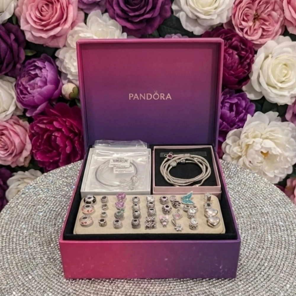 Pandora Bracelet & Mixed Charm Bundle -43pc Lot - Picture 2 of 11